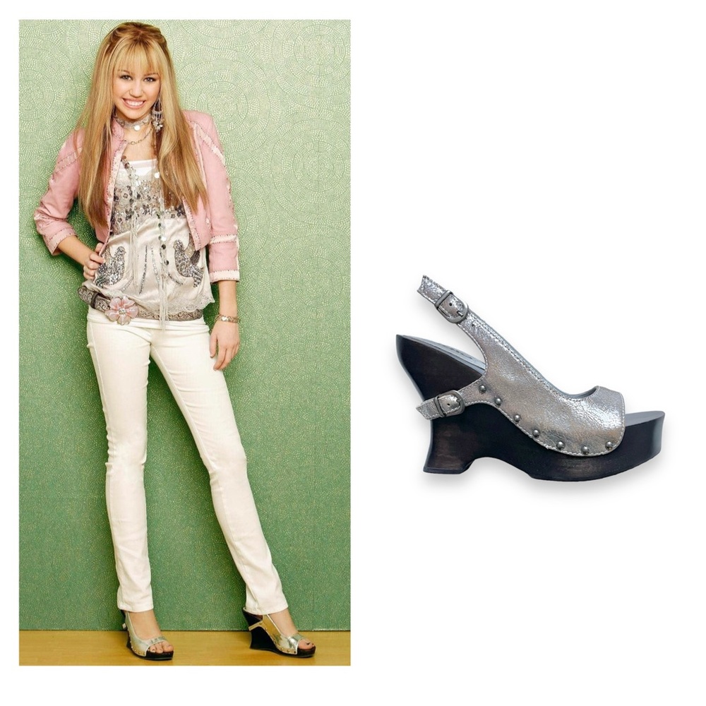 ASO Hannah Montana! Season 2 Silver Buckle Wedges Size 7